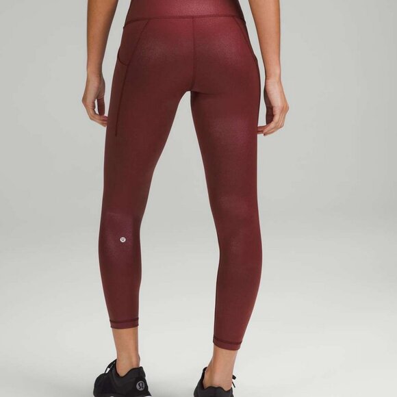Lululemon Wunder Train Foil Tight Red Merlot 25" w/Pockets Free shipping! - Picture 3 of 13